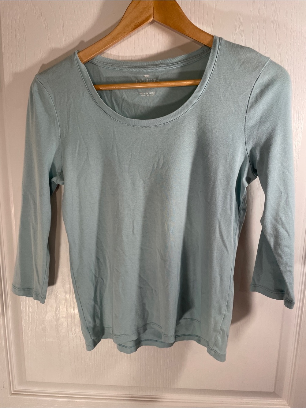 Talbots 100% Cotton Light Green Scoop Neck Long Sleeve Tee